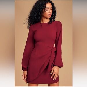 Believe It or Knot Wine Red Long Sleeve Tie-Front Skater Dress size Large (NEW)